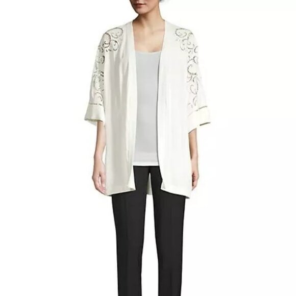 Kobi Halperin Britney Ivory White Duster Belted Kimono Eyelets Jacket XS/S - Picture 1 of 14